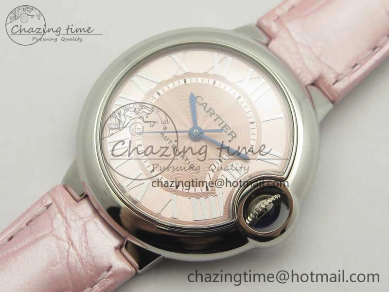 Ballon Bleu 33mm SS AF 1:1 Best Edition Pink Textured Dial on Pink Leather Strap SEIKO NH05A