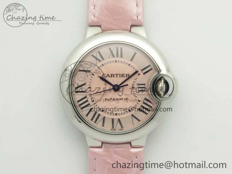 Ballon Bleu 33mm SS AF 1:1 Best Edition Pink Textured Dial on Pink Leather Strap SEIKO NH05A