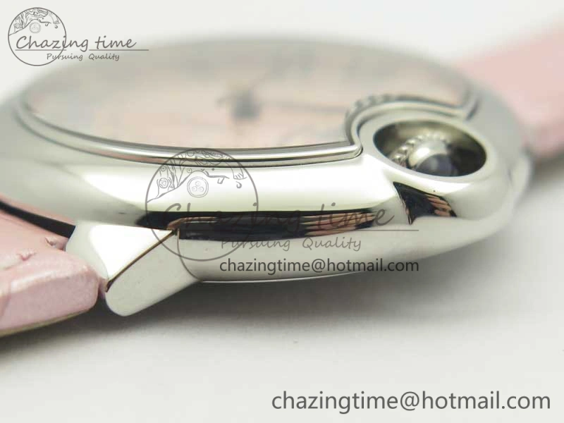 Ballon Bleu 33mm SS AF 1:1 Best Edition Pink Textured Dial on Pink Leather Strap SEIKO NH05A