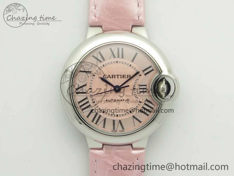 Ballon Bleu 33mm SS AF 1:1 Best Edition Pink Textured Dial on Pink Leather Strap SEIKO NH05A