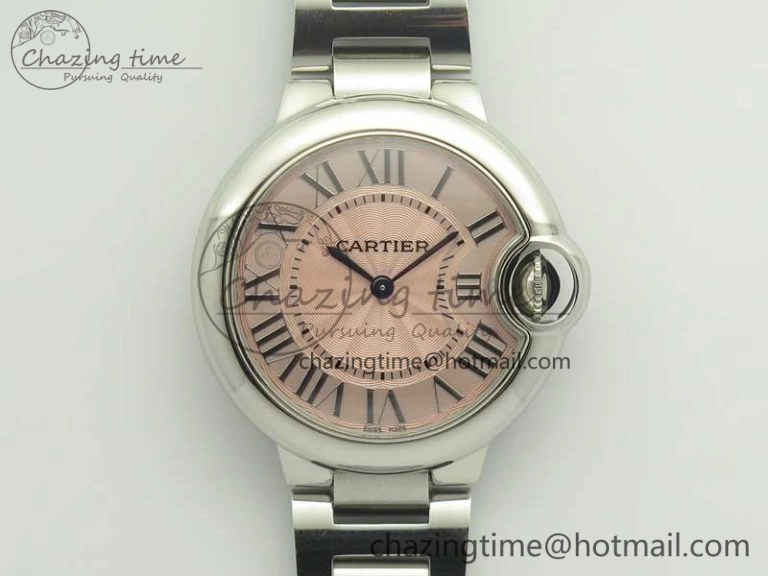 Ballon Bleu 33mm SS AF 1:1 Best Edition Pink Textured Dial on SS Bracelet Jap Quartz