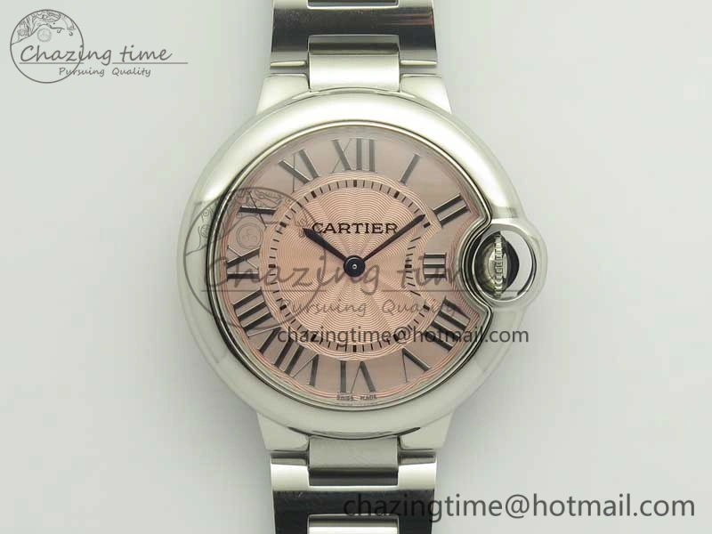Ballon Bleu 33mm SS AF 1:1 Best Edition Pink Textured Dial on SS Bracelet Jap Quartz