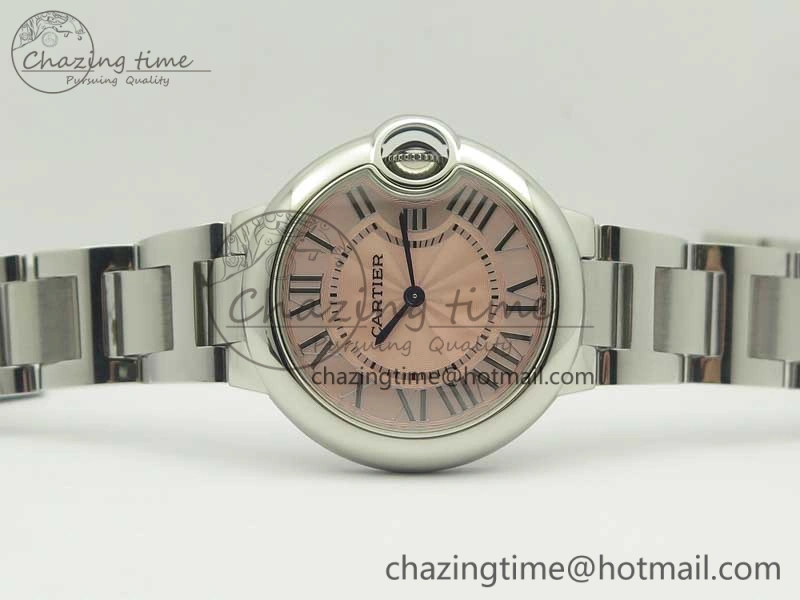 Ballon Bleu 33mm SS AF 1:1 Best Edition Pink Textured Dial on SS Bracelet Jap Quartz