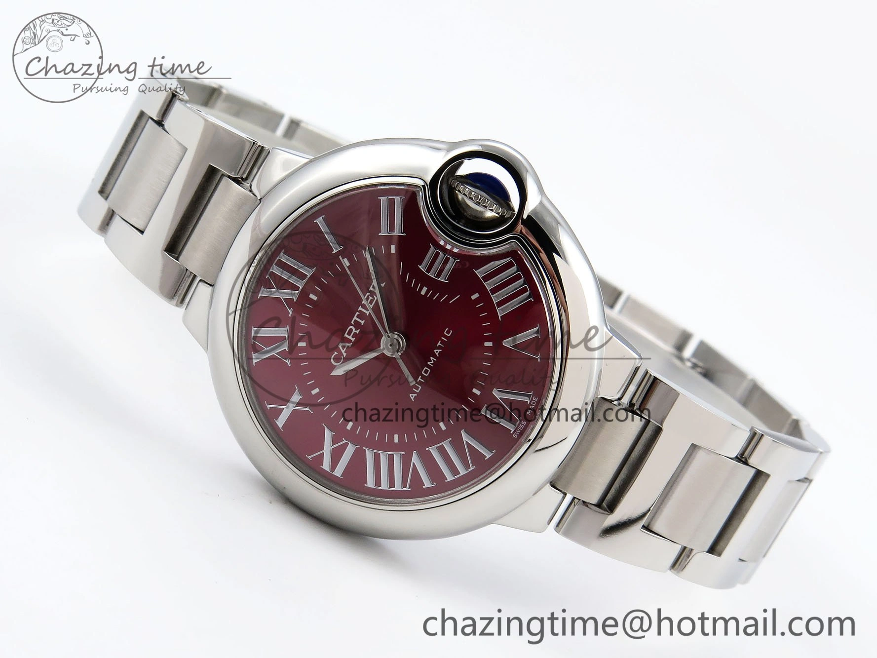 Ballon Bleu 33mm SS AF 1:1 Best Edition Red Dial on SS Bracelet SEIKO NH05A (Quick Release)