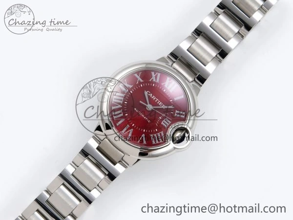 Ballon Bleu 33mm SS AF 1:1 Best Edition Red Dial on SS Bracelet SEIKO NH05A (Quick Release)