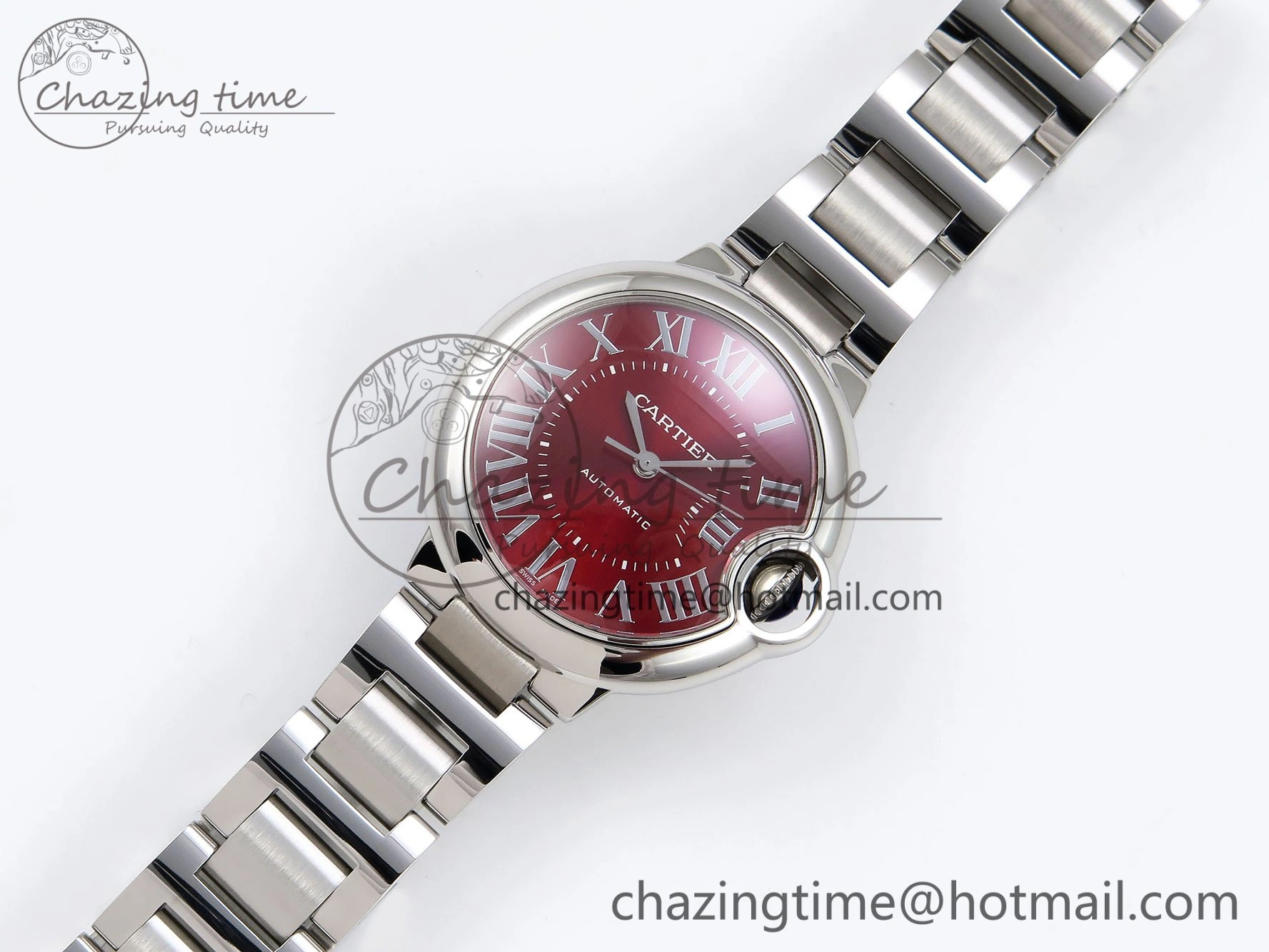 Ballon Bleu 33mm SS AF 1:1 Best Edition Red Dial on SS Bracelet SEIKO NH05A (Quick Release)