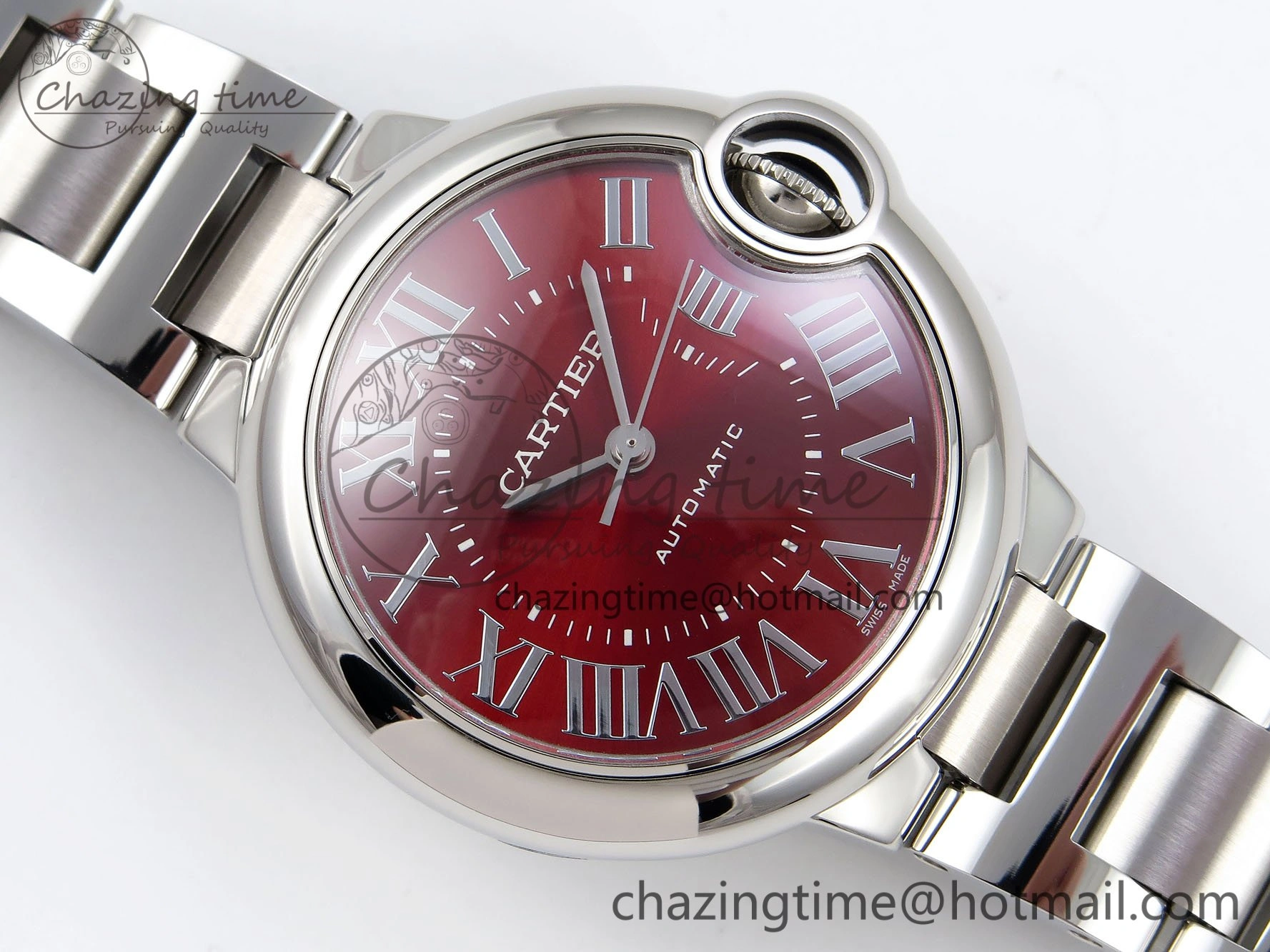 Ballon Bleu 33mm SS AF 1:1 Best Edition Red Dial on SS Bracelet SEIKO NH05A (Quick Release)