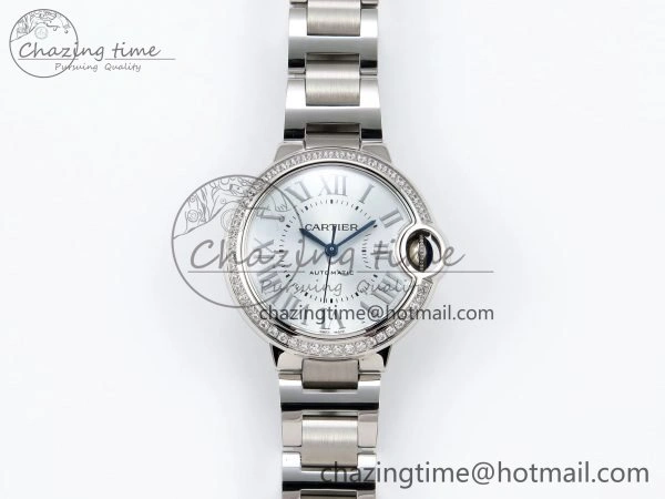 Ballon Bleu 33mm SS AF 1:1 Best Edition Silver Dial Diamonds Bezel on SS Bracelet SEIKO NH05A (Quick Release)