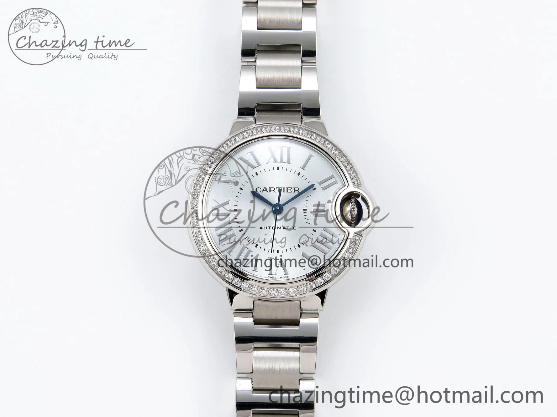 Ballon Bleu 33mm SS AF 1:1 Best Edition Silver Dial Diamonds Bezel on SS Bracelet SEIKO NH05A (Quick Release)