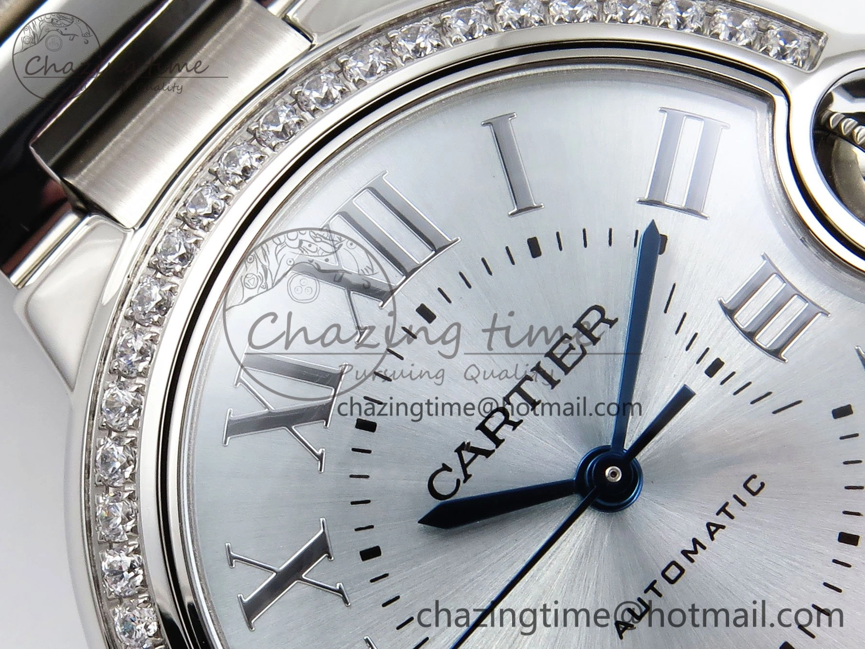 Ballon Bleu 33mm SS AF 1:1 Best Edition Silver Dial Diamonds Bezel on SS Bracelet SEIKO NH05A (Quick Release)