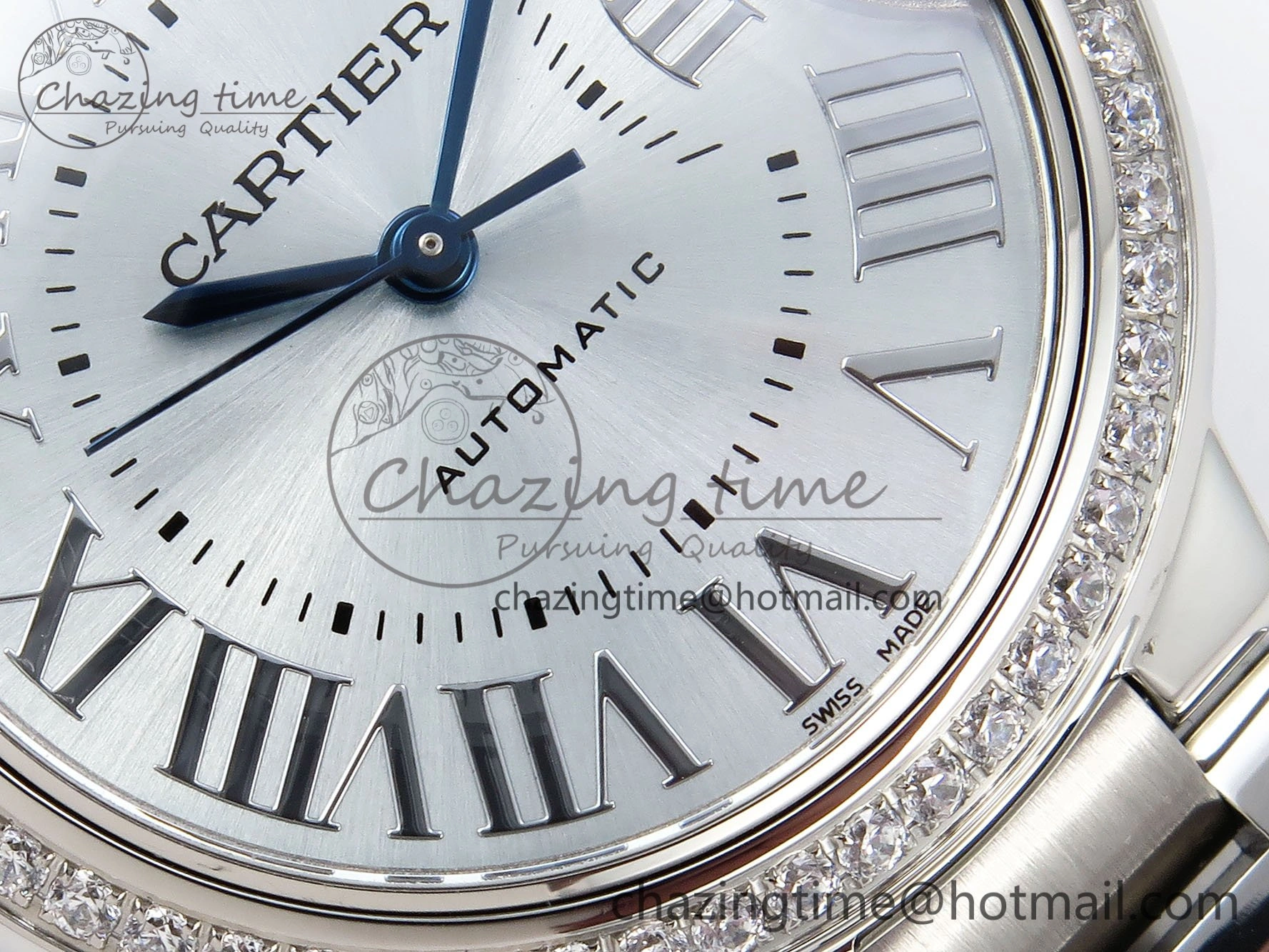 Ballon Bleu 33mm SS AF 1:1 Best Edition Silver Dial Diamonds Bezel on SS Bracelet SEIKO NH05A (Quick Release)