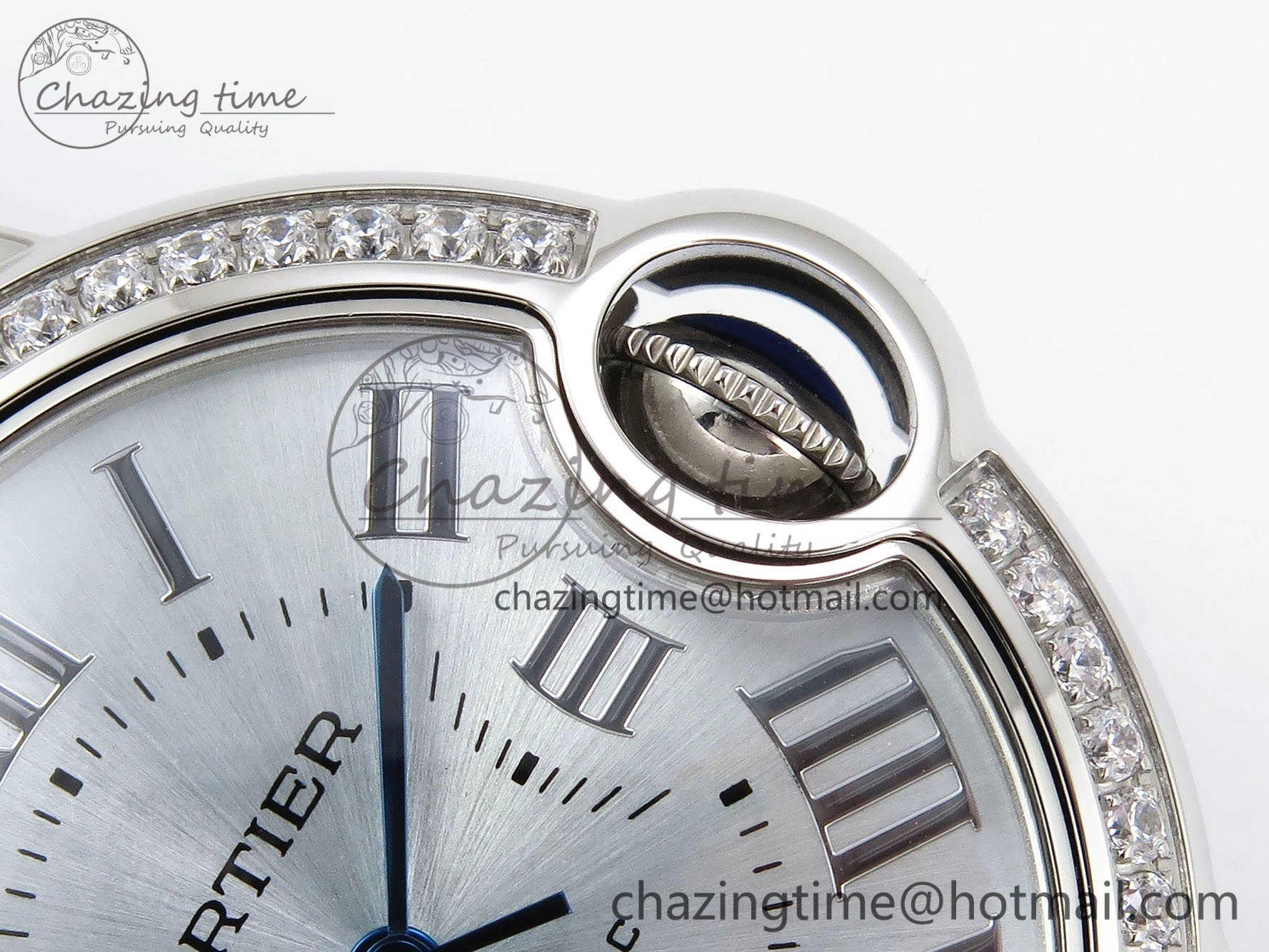 Ballon Bleu 33mm SS AF 1:1 Best Edition Silver Dial Diamonds Bezel on SS Bracelet SEIKO NH05A (Quick Release)