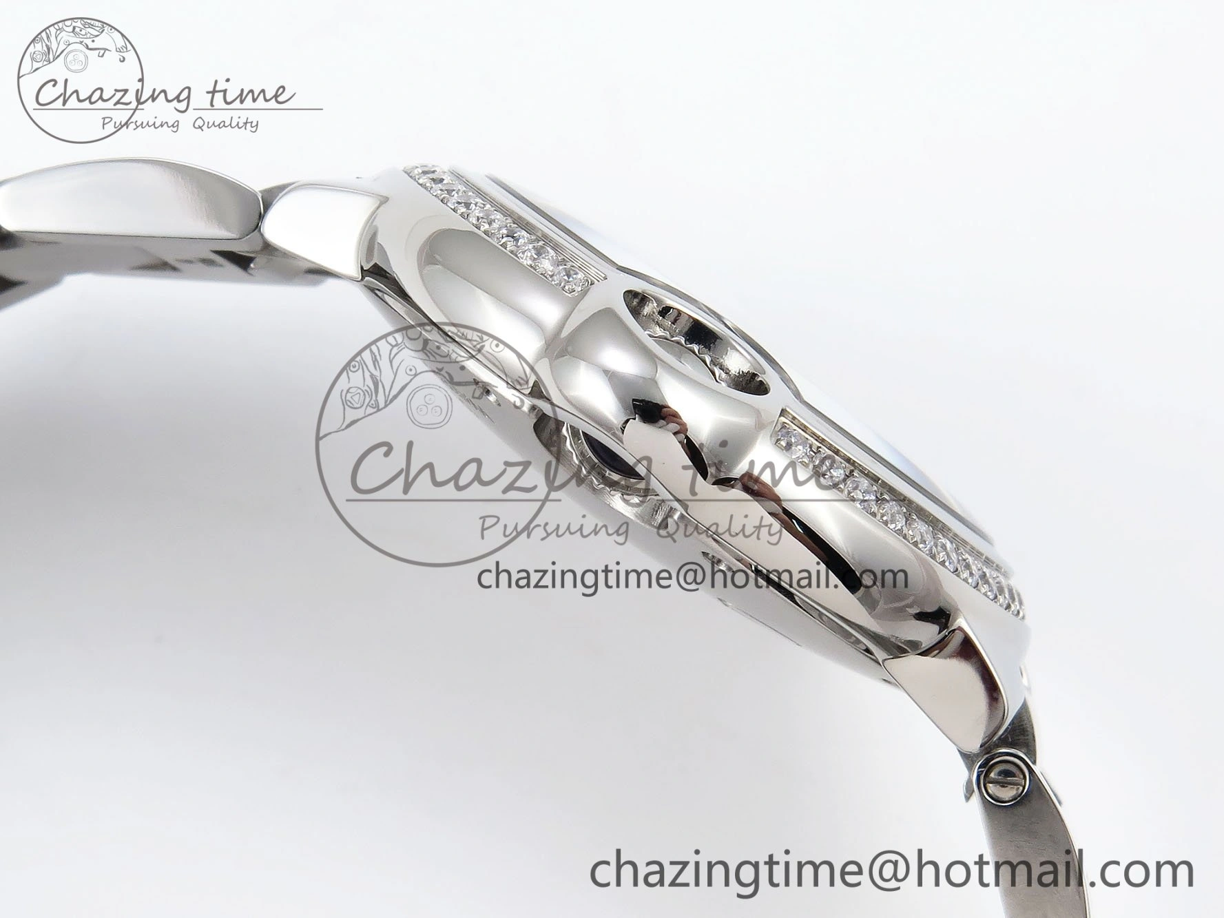 Ballon Bleu 33mm SS AF 1:1 Best Edition Silver Dial Diamonds Bezel on SS Bracelet SEIKO NH05A (Quick Release)