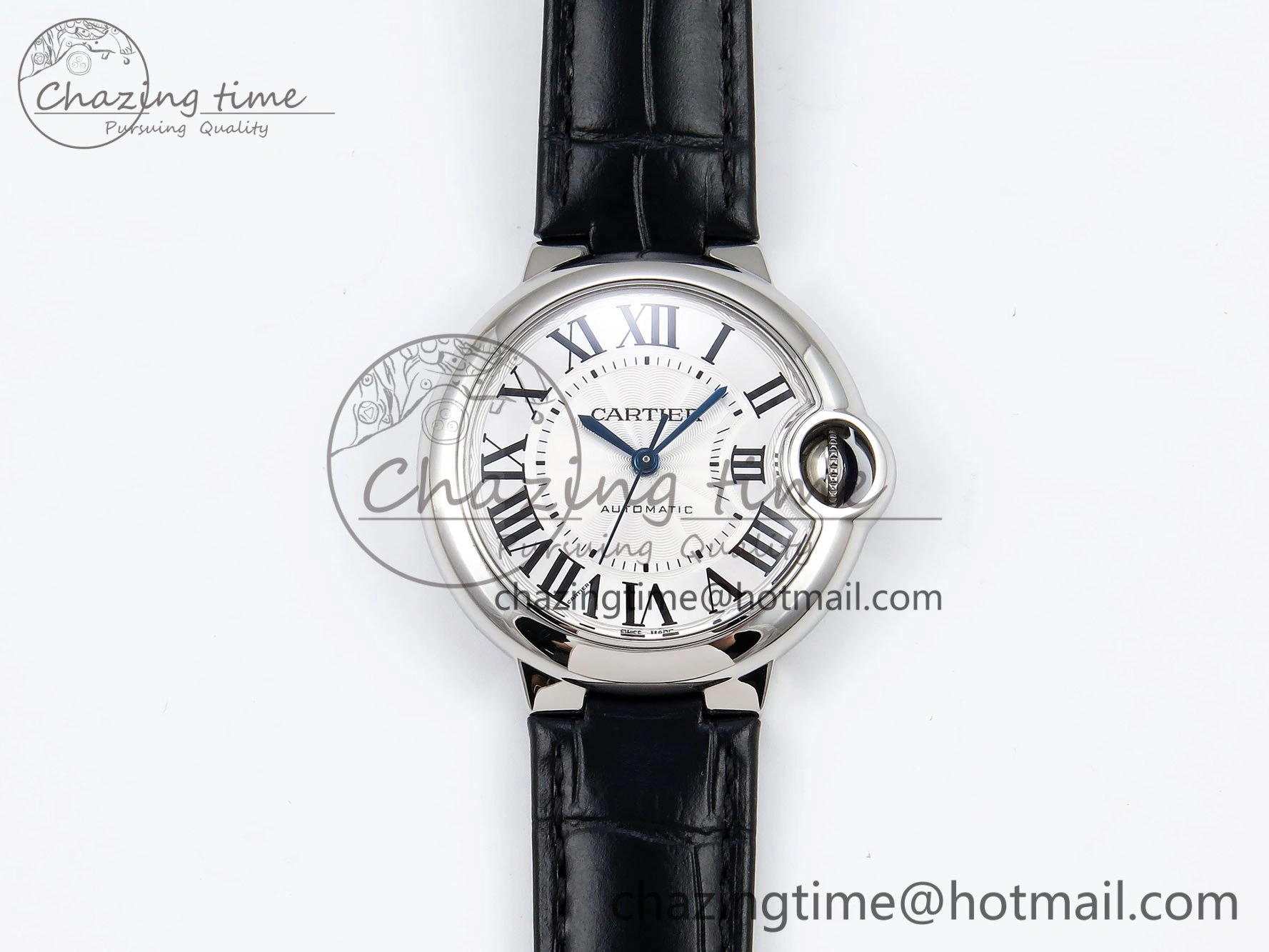 Ballon Bleu 33mm SS AF 1:1 Best Edition Silver Dial on Black Leather Strap SEIKO NH05A