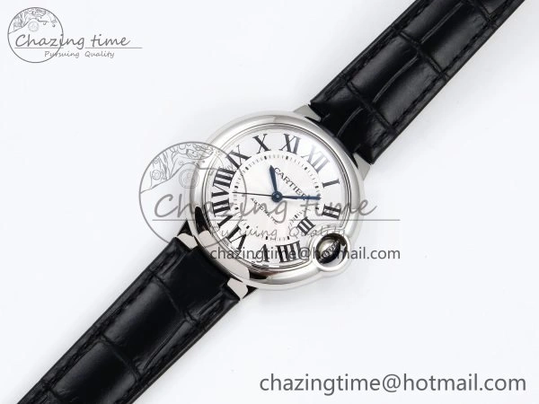 Ballon Bleu 33mm SS AF 1:1 Best Edition Silver Dial on Black Leather Strap SEIKO NH05A
