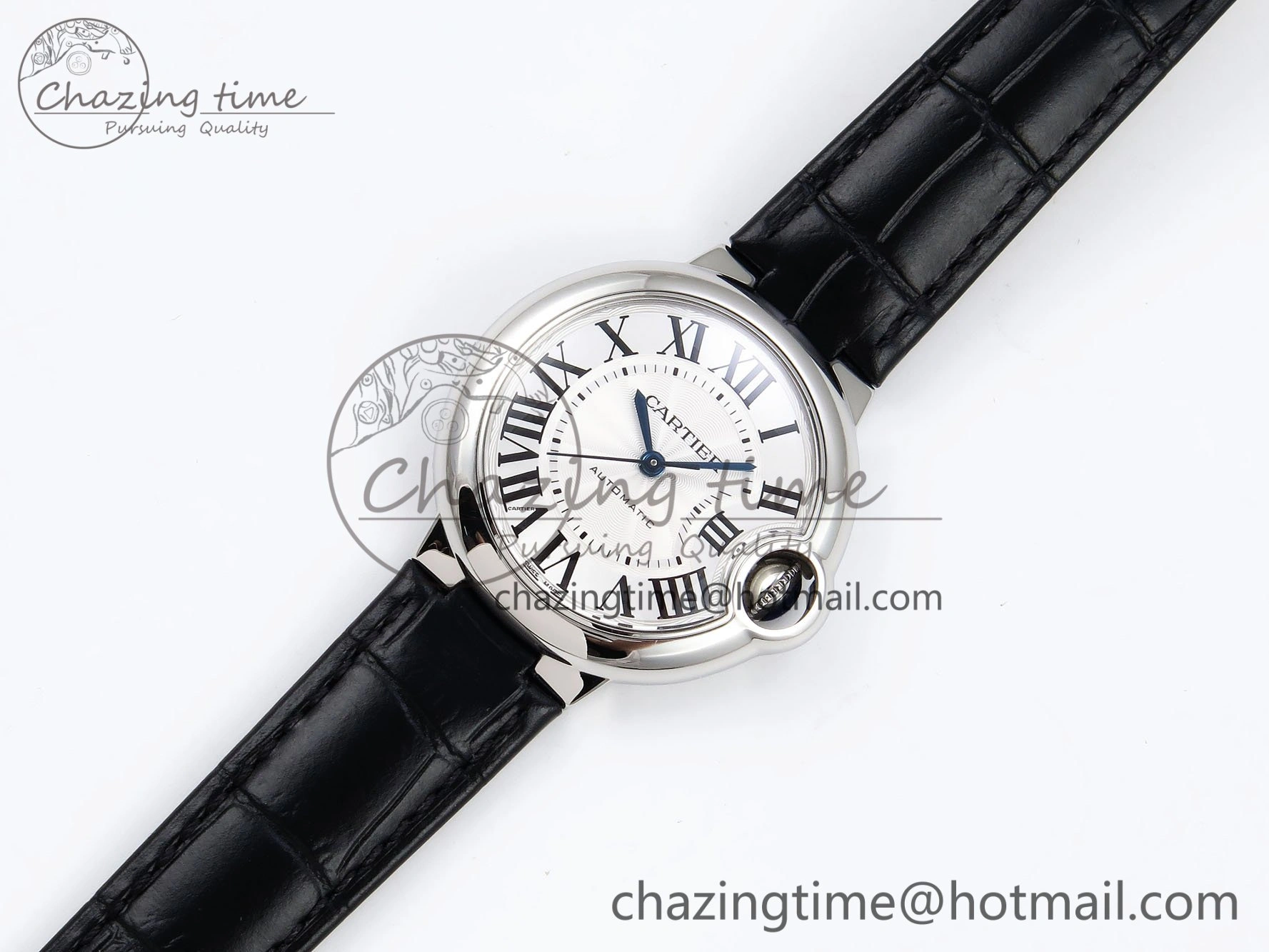 Ballon Bleu 33mm SS AF 1:1 Best Edition Silver Dial on Black Leather Strap SEIKO NH05A