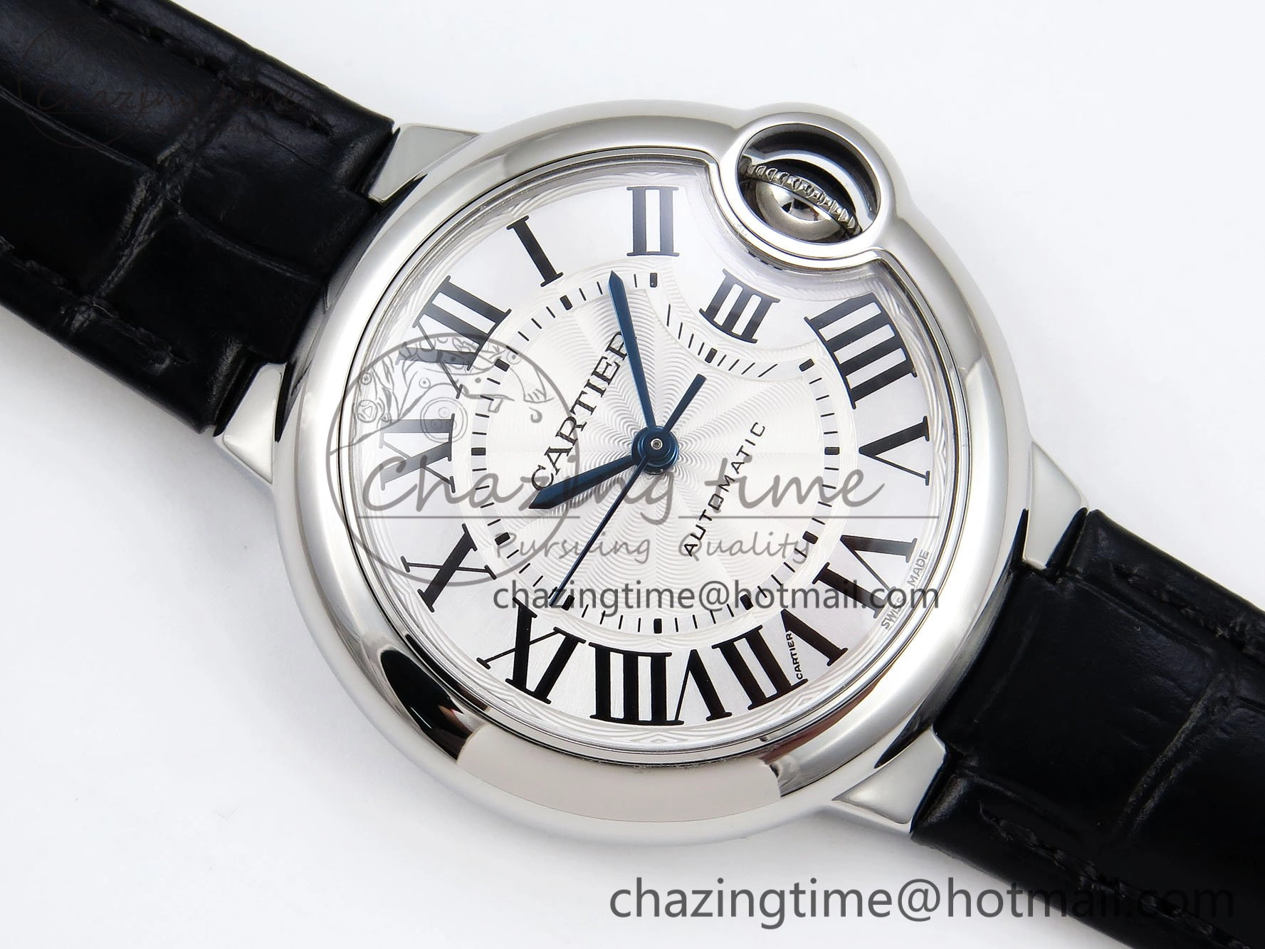 Ballon Bleu 33mm SS AF 1:1 Best Edition Silver Dial on Black Leather Strap SEIKO NH05A