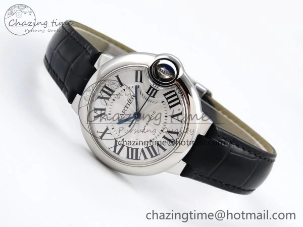 Ballon Bleu 33mm SS AF 1:1 Best Edition Silver Dial on Black Leather Strap SEIKO NH05A