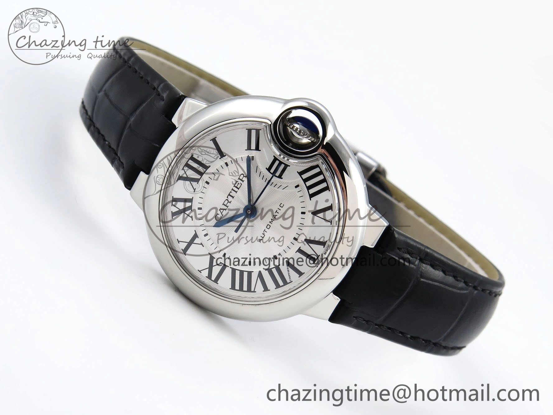 Ballon Bleu 33mm SS AF 1:1 Best Edition Silver Dial on Black Leather Strap SEIKO NH05A