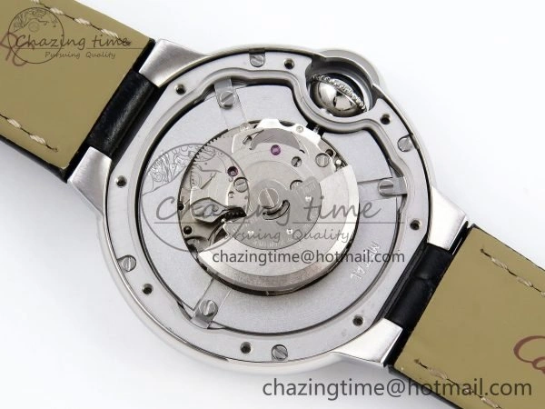Ballon Bleu 33mm SS AF 1:1 Best Edition Silver Diamonds Dial on Black Leather Strap SEIKO NH05A