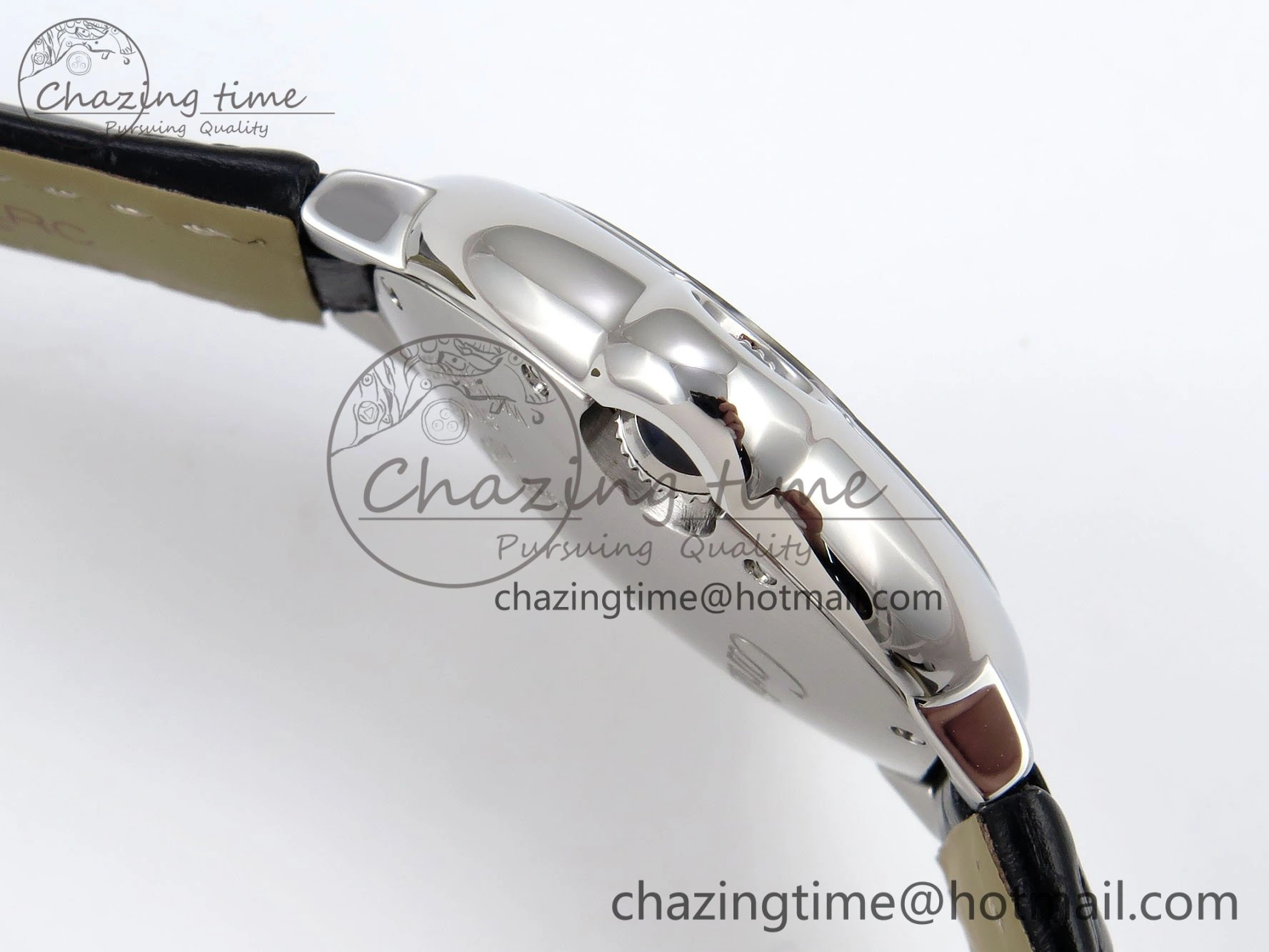 Ballon Bleu 33mm SS AF 1:1 Best Edition Silver Diamonds Dial on Black Leather Strap SEIKO NH05A