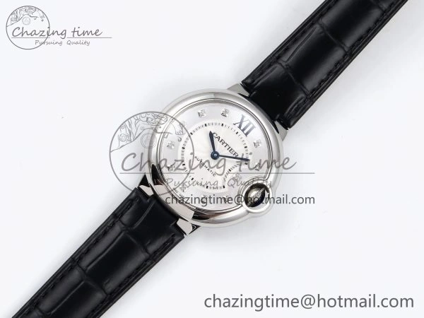 Ballon Bleu 33mm SS AF 1:1 Best Edition Silver Diamonds Dial on Black Leather Strap SEIKO NH05A
