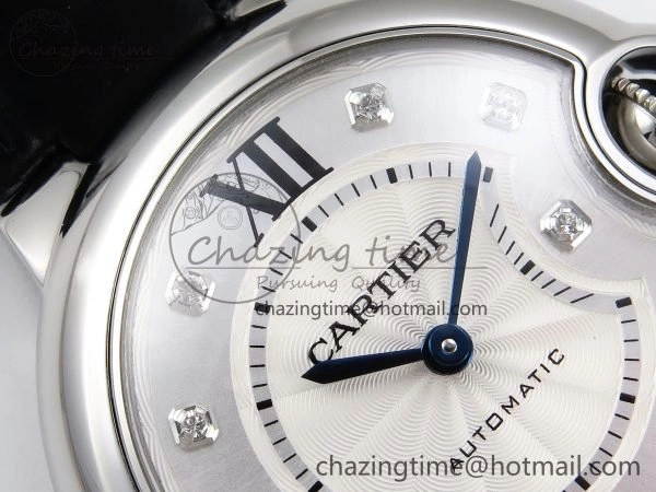 Ballon Bleu 33mm SS AF 1:1 Best Edition Silver Diamonds Dial on Black Leather Strap SEIKO NH05A
