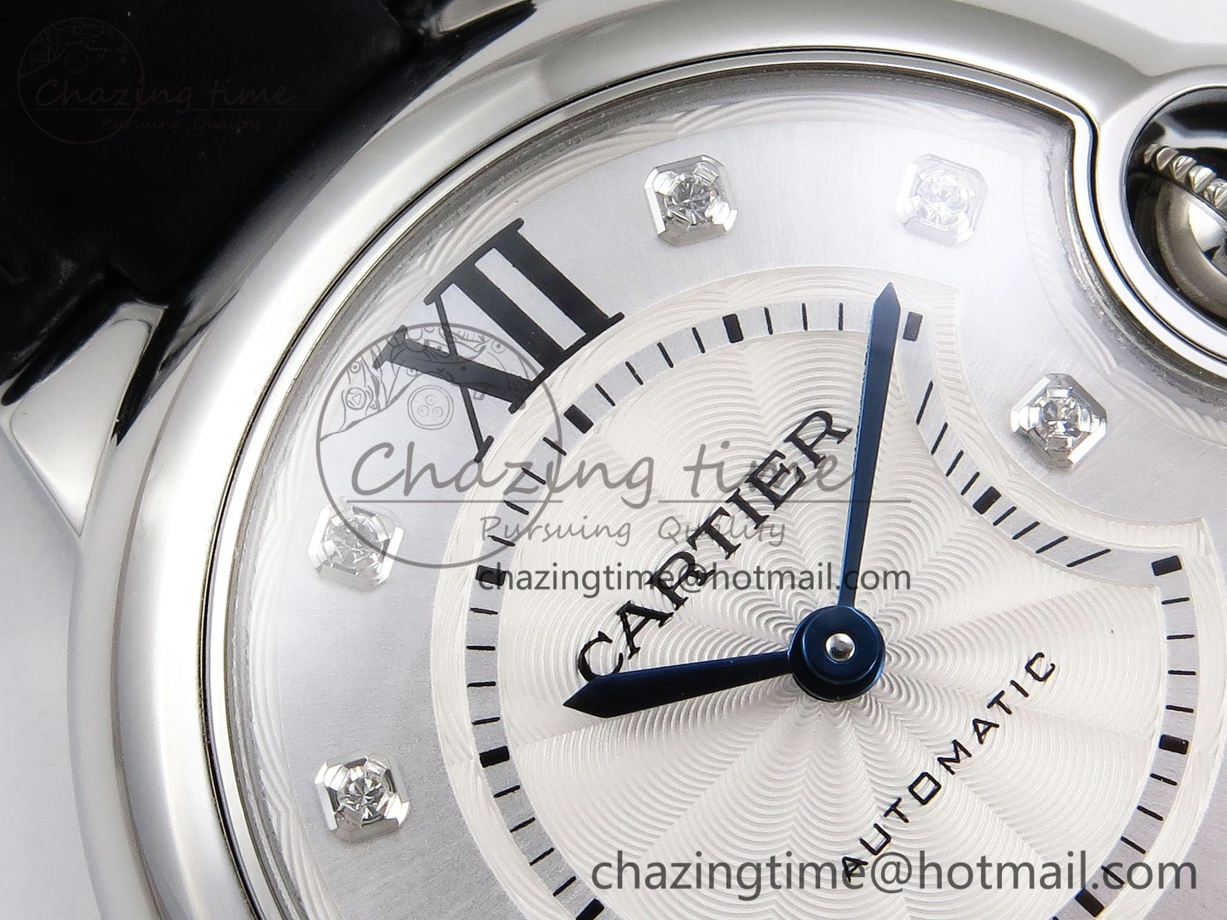 Ballon Bleu 33mm SS AF 1:1 Best Edition Silver Diamonds Dial on Black Leather Strap SEIKO NH05A
