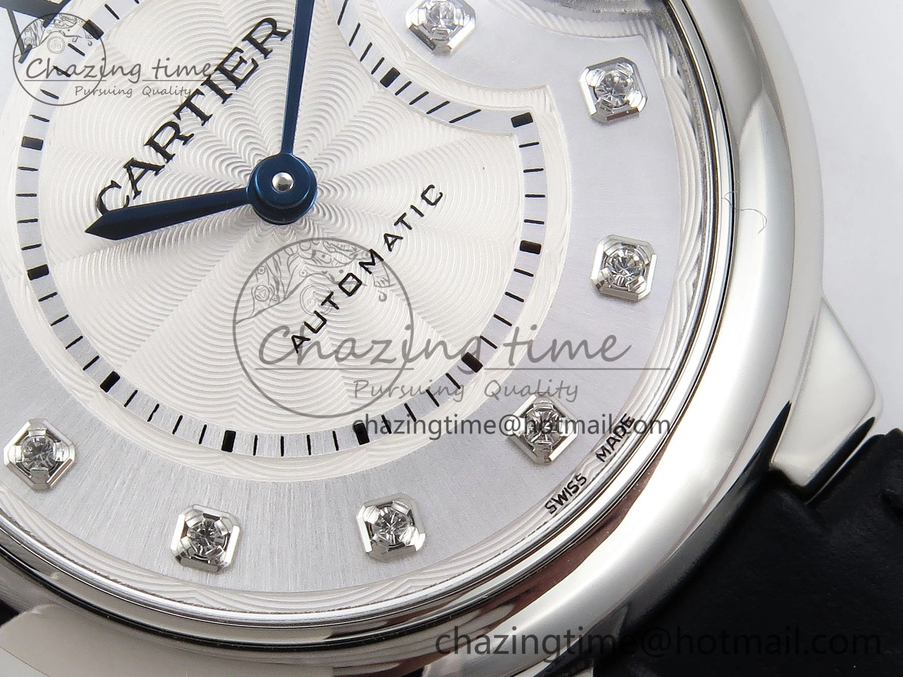 Ballon Bleu 33mm SS AF 1:1 Best Edition Silver Diamonds Dial on Black Leather Strap SEIKO NH05A