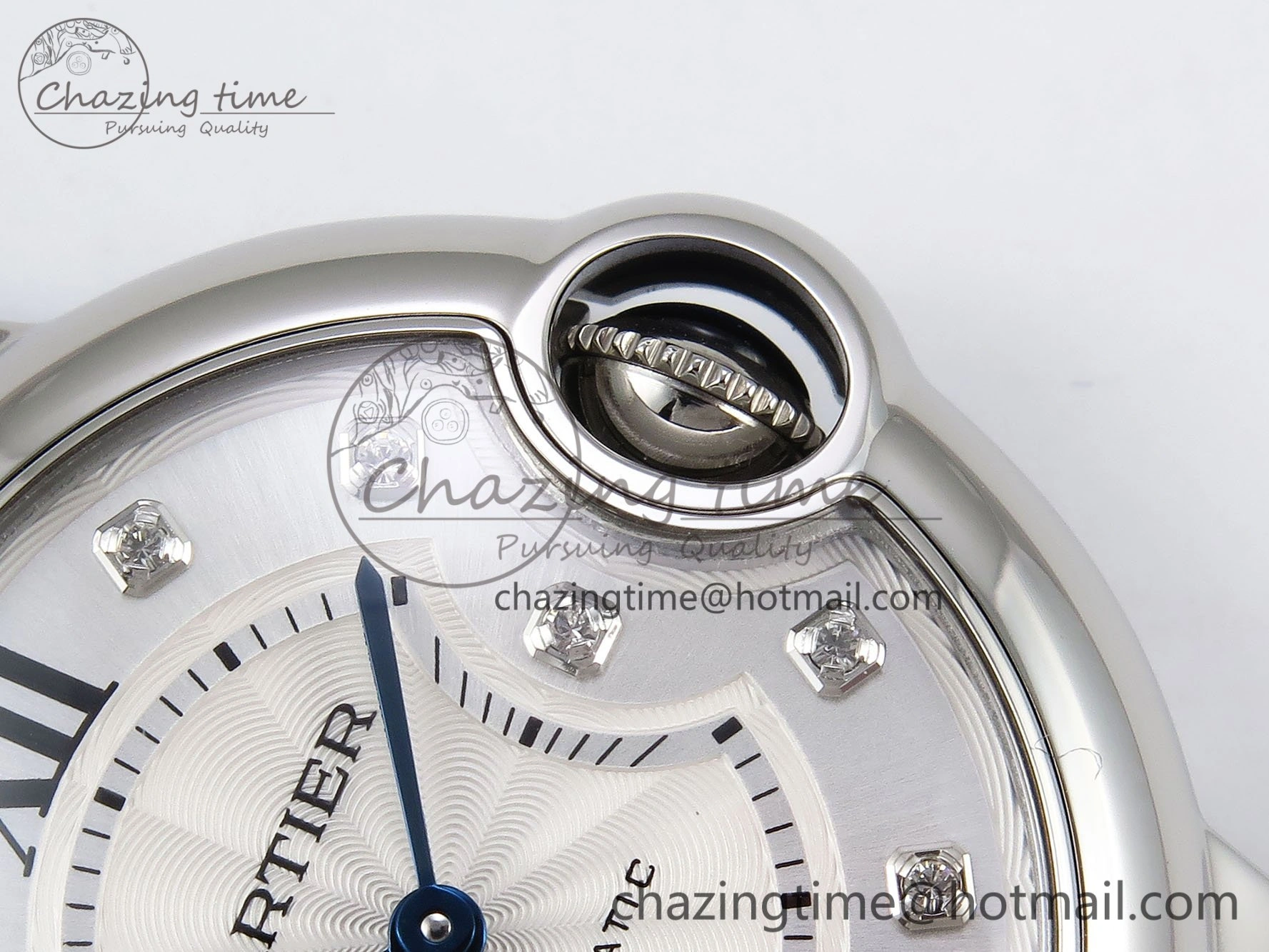Ballon Bleu 33mm SS AF 1:1 Best Edition Silver Diamonds Dial on Black Leather Strap SEIKO NH05A