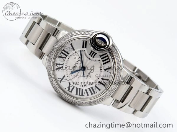 Ballon Bleu 33mm SS AF 1:1 Best Edition White Dial Diamonds Bezel on SS Bracelet SEIKO NH05A (Quick Release)