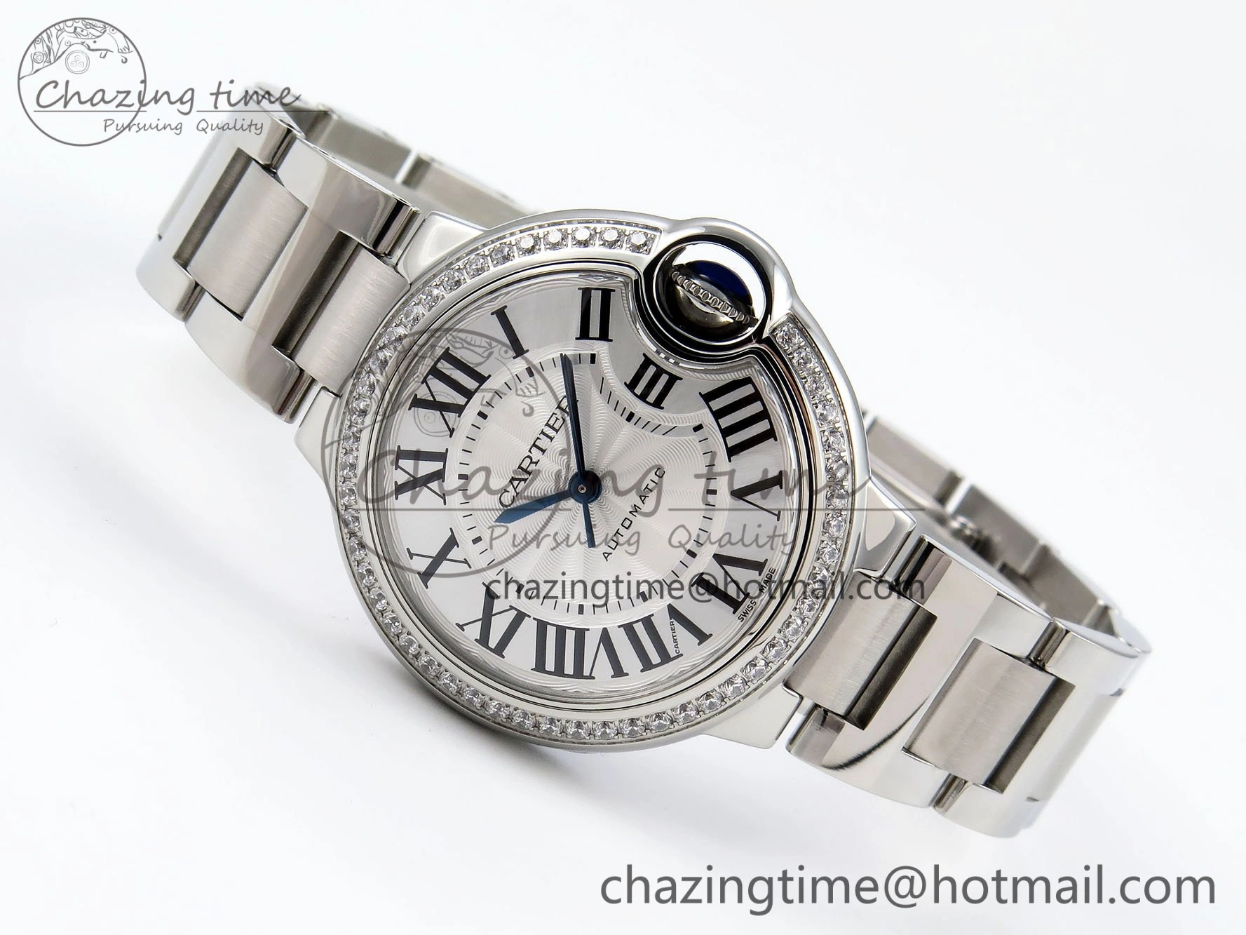 Ballon Bleu 33mm SS AF 1:1 Best Edition White Dial Diamonds Bezel on SS Bracelet SEIKO NH05A (Quick Release)