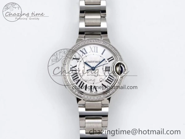 Ballon Bleu 33mm SS AF 1:1 Best Edition White Dial Diamonds Bezel on SS Bracelet SEIKO NH05A (Quick Release)