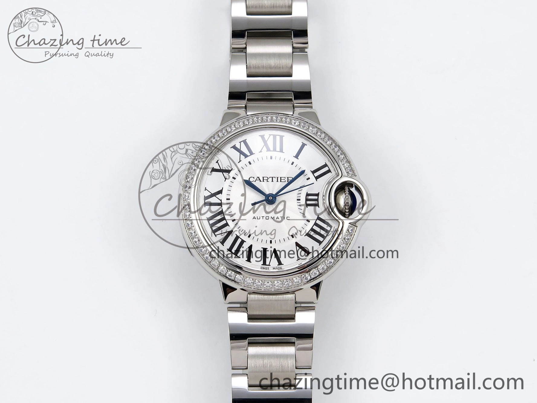 Ballon Bleu 33mm SS AF 1:1 Best Edition White Dial Diamonds Bezel on SS Bracelet SEIKO NH05A (Quick Release)