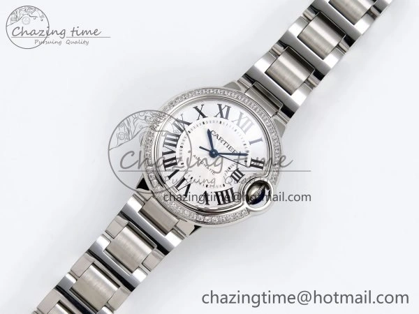Ballon Bleu 33mm SS AF 1:1 Best Edition White Dial Diamonds Bezel on SS Bracelet SEIKO NH05A (Quick Release)