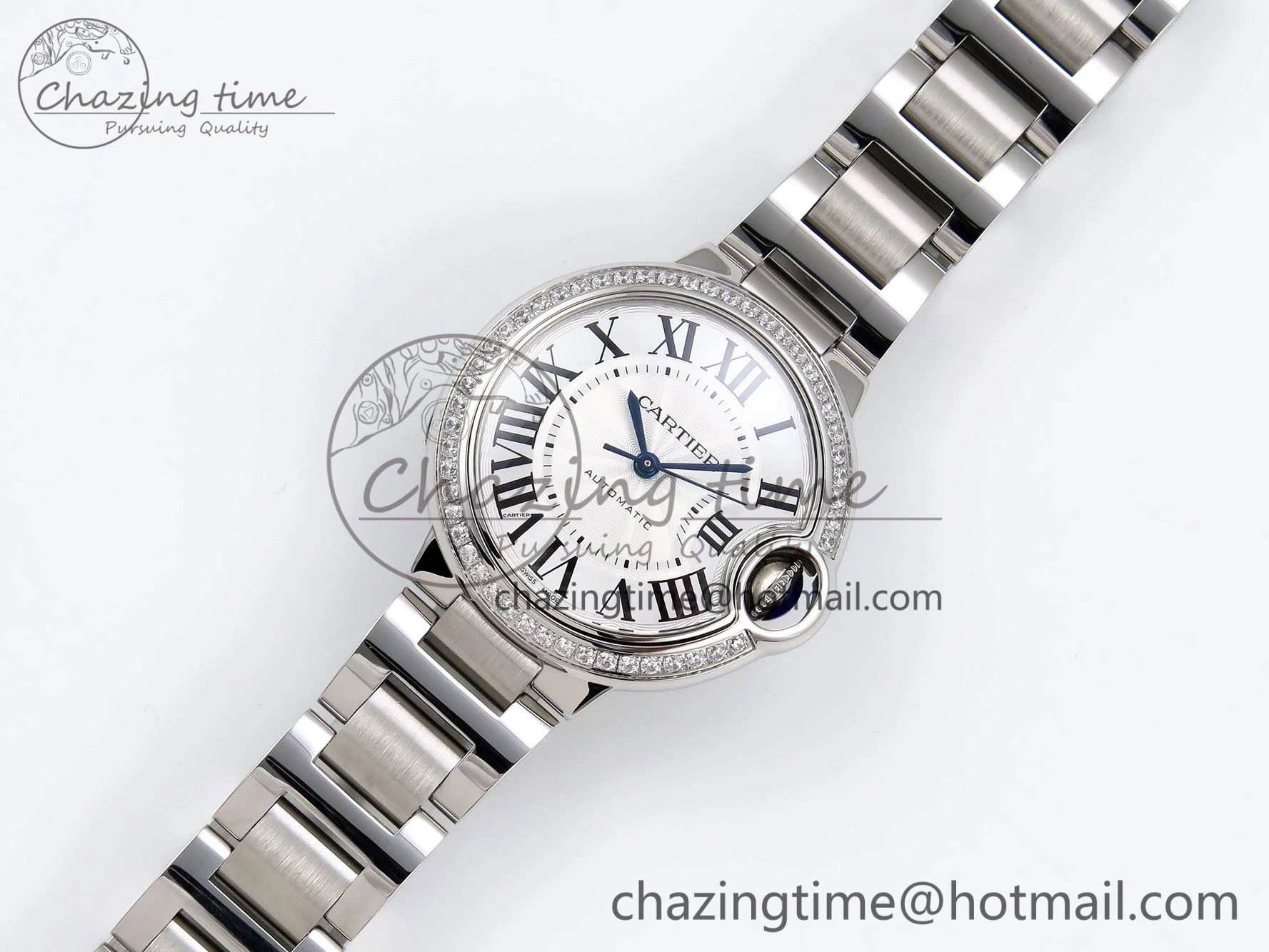 Ballon Bleu 33mm SS AF 1:1 Best Edition White Dial Diamonds Bezel on SS Bracelet SEIKO NH05A (Quick Release)