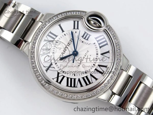 Ballon Bleu 33mm SS AF 1:1 Best Edition White Dial Diamonds Bezel on SS Bracelet SEIKO NH05A (Quick Release)