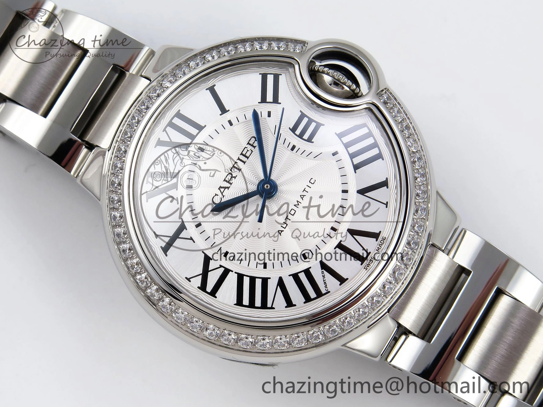 Ballon Bleu 33mm SS AF 1:1 Best Edition White Dial Diamonds Bezel on SS Bracelet SEIKO NH05A (Quick Release)