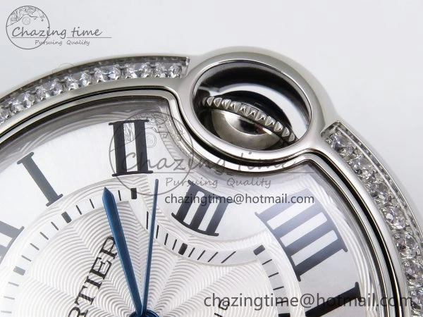 Ballon Bleu 33mm SS AF 1:1 Best Edition White Dial Diamonds Bezel on SS Bracelet SEIKO NH05A (Quick Release)