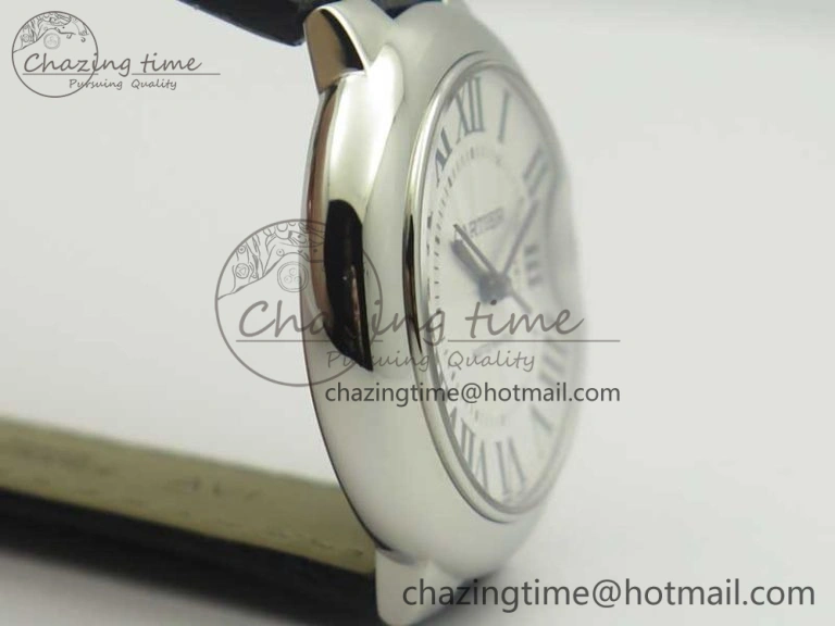 Ballon Bleu 33mm SS AF 1:1 Best Edition White Textured Dial On Black Leather Strap Cal.076
