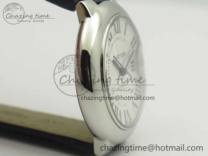 Ballon Bleu 33mm SS AF 1:1 Best Edition White Textured Dial On Black Leather Strap Cal.076