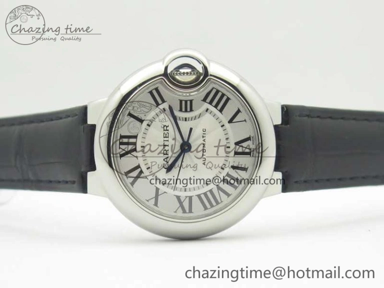 Ballon Bleu 33mm SS AF 1:1 Best Edition White Textured Dial On Black Leather Strap Cal.076