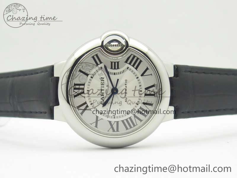 Ballon Bleu 33mm SS AF 1:1 Best Edition White Textured Dial On Black Leather Strap Cal.076
