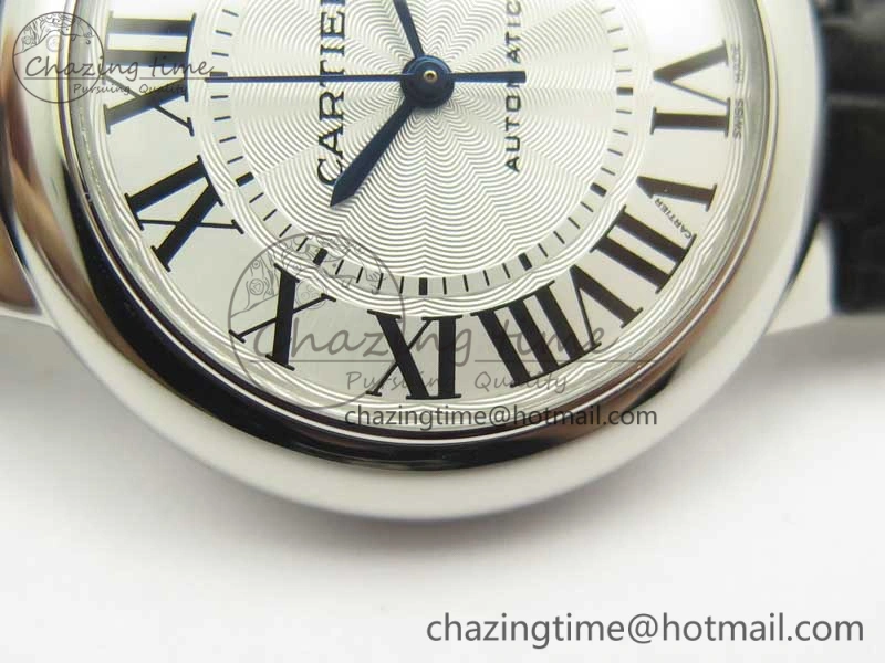 Ballon Bleu 33mm SS AF 1:1 Best Edition White Textured Dial On Black Leather Strap Cal.076
