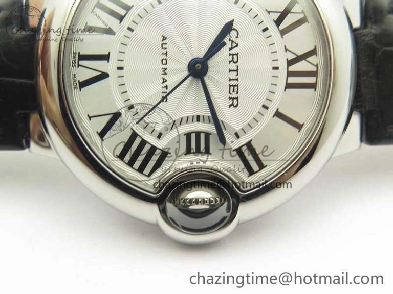 Ballon Bleu 33mm SS AF 1:1 Best Edition White Textured Dial On Black Leather Strap Cal.076