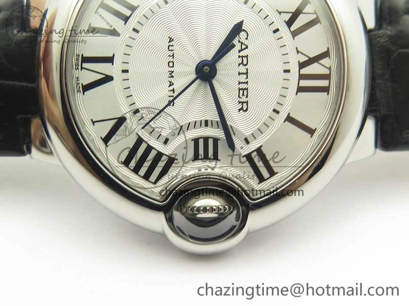Ballon Bleu 33mm SS AF 1:1 Best Edition White Textured Dial On Black Leather Strap Cal.076