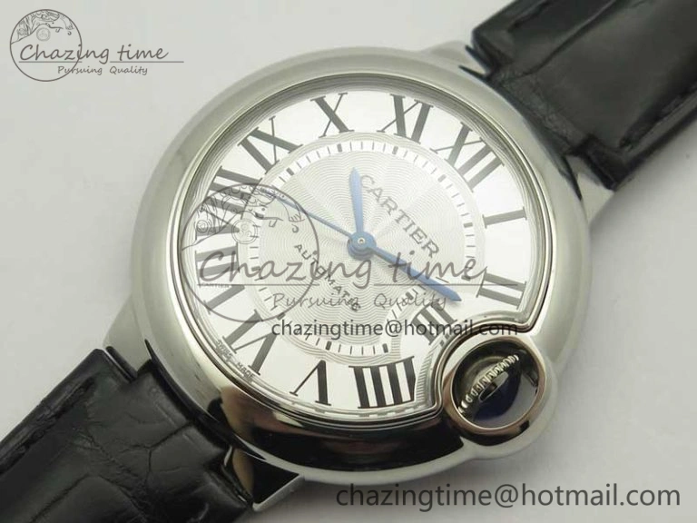 Ballon Bleu 33mm SS AF 1:1 Best Edition White Textured Dial On Black Leather Strap Cal.076