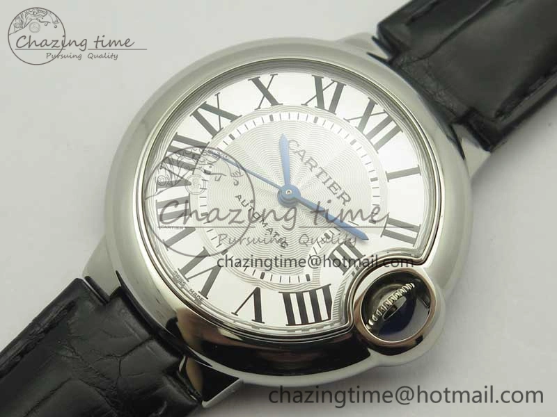 Ballon Bleu 33mm SS AF 1:1 Best Edition White Textured Dial On Black Leather Strap Cal.076