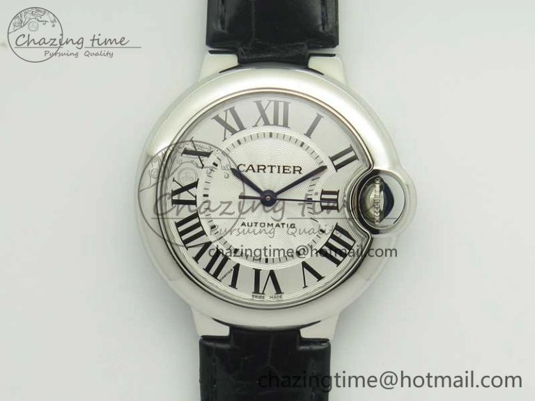 Ballon Bleu 33mm SS AF 1:1 Best Edition White Textured Dial On Black Leather Strap Cal.076