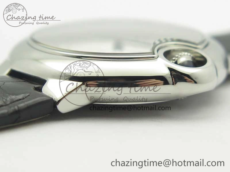 Ballon Bleu 33mm SS AF 1:1 Best Edition White Textured Dial On Black Leather Strap Cal.076